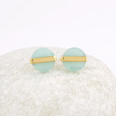 Aqua Chalcedony Earrings - Flat Round Stud Earrings - 925 Silver Earring - Gold Plated Earrings - Gift for Girls - Jewelry for Bridesmaid